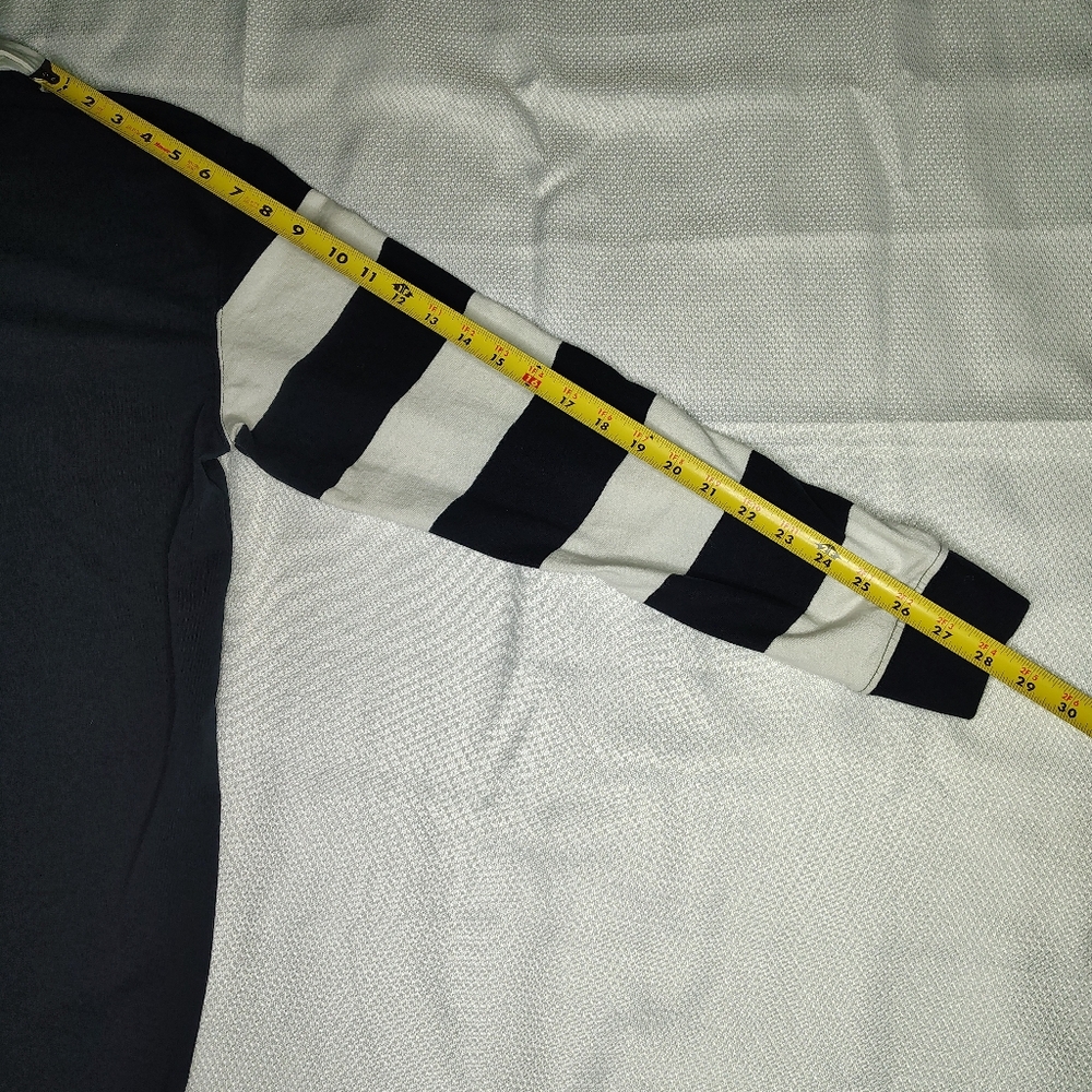 Navy and White Striped Long Sleeve ZARA Polo Shirt - Picture 7 of 9